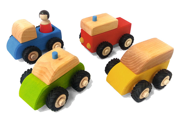 Bauspiel - 4 Wooden Vehicles + 1 Little People (Small) Default Title