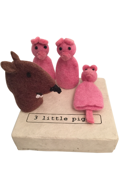 Papoose - Finger Puppets Wolf & 3 Pigs 4 pcs